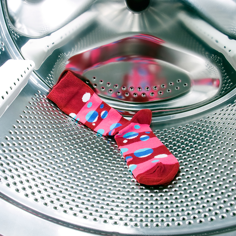 Do not forget the red or colorful sock in a washing machine!